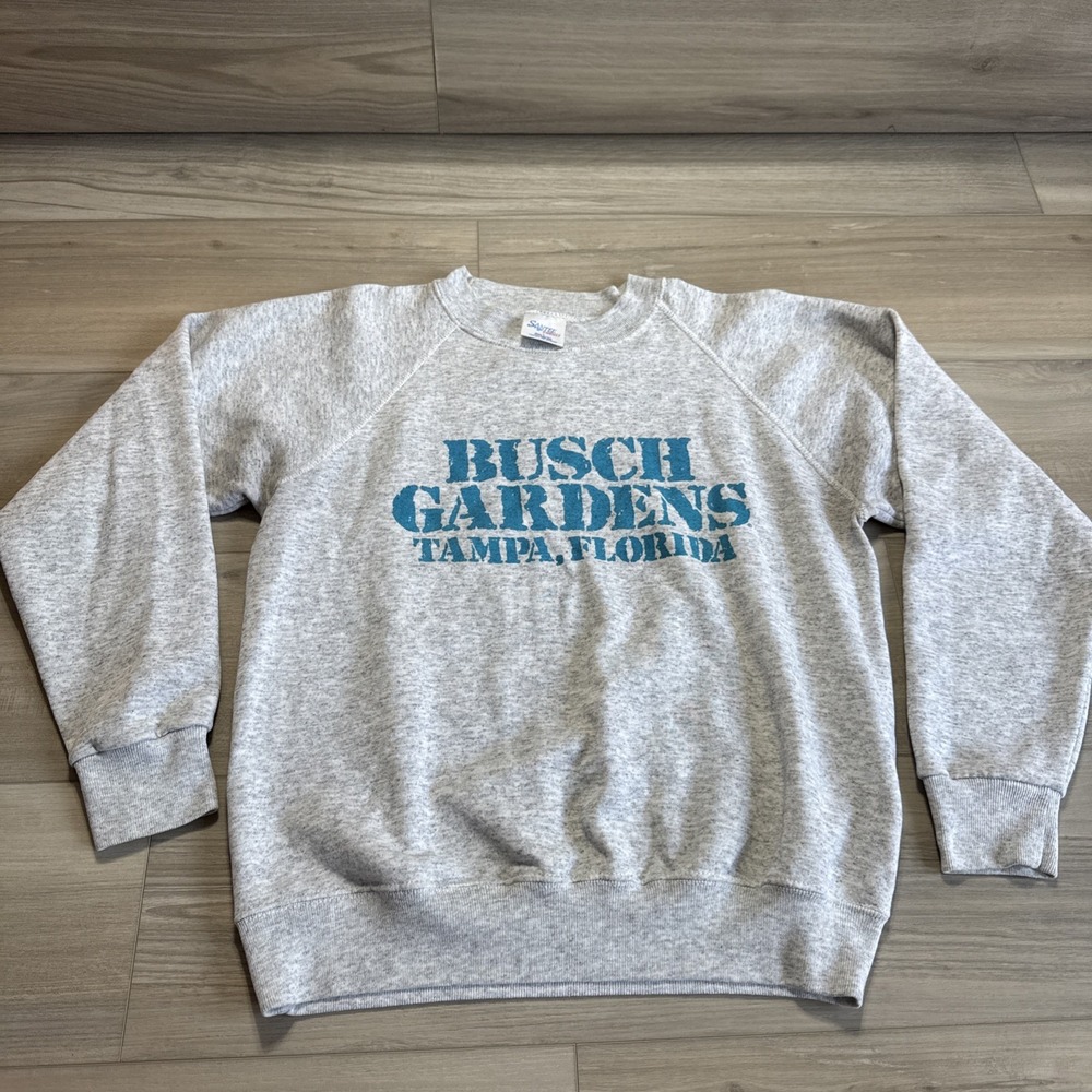 Vintage 1980s Busch‎ Gardens Tampa Florida Gray Teal Santee Sweats Sweatshirt L